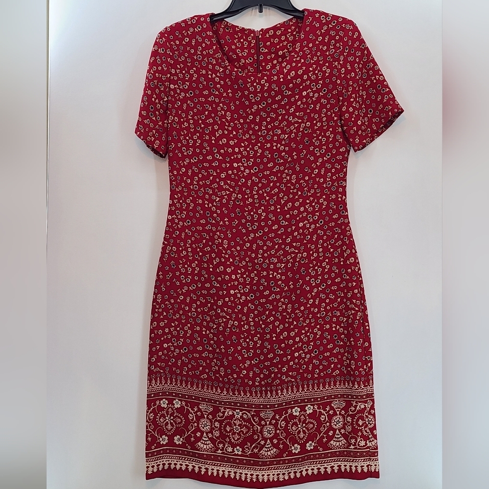PAUL HARRIS DESIGN Vintage Sheath Dress Round Neck Short‎ Sleeve Red - Size 8